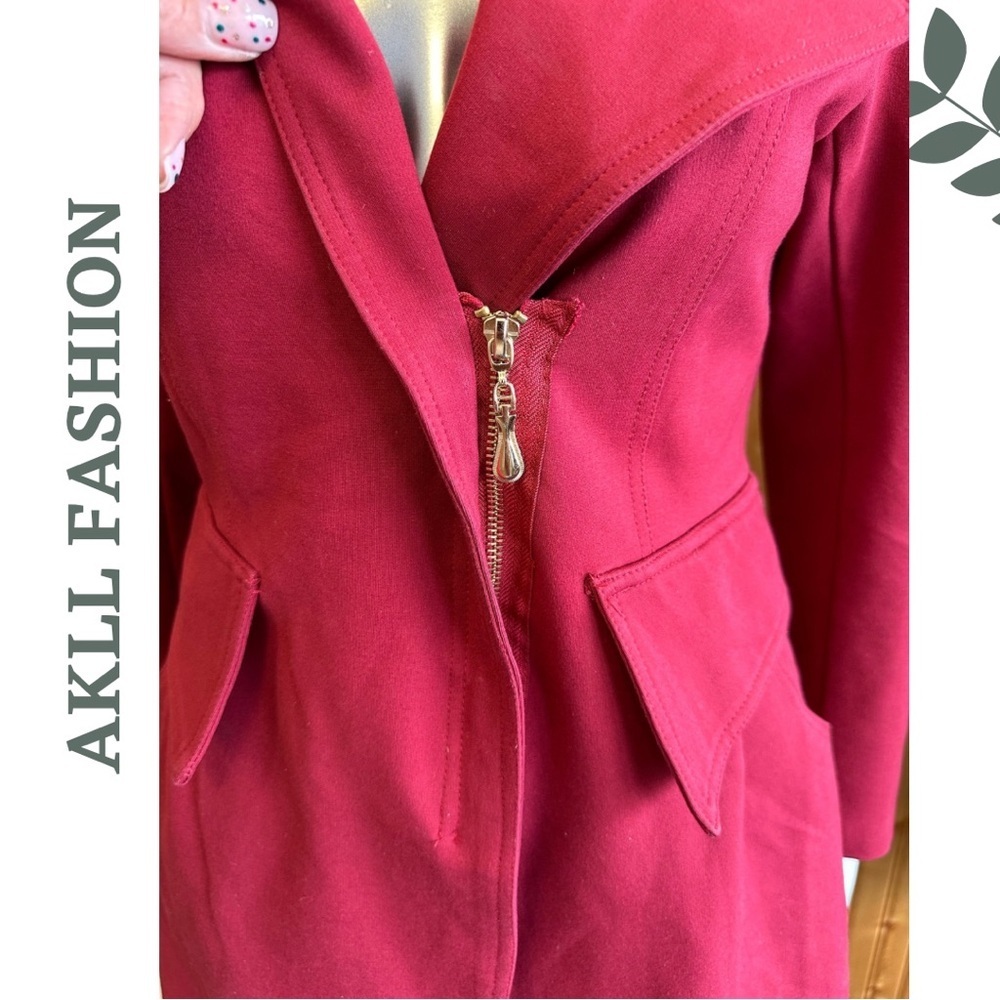 AKLL Fashion Red Moto Trench Jacket Large - Picture 7 of 10